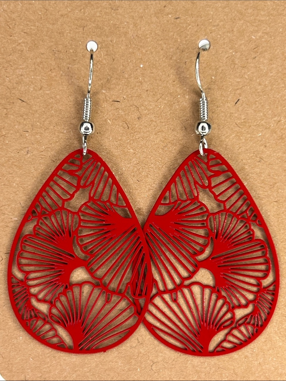 Red Filigree Teardrop Earrings - Lightweight Women’s Fashion Jewelry